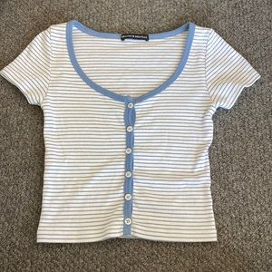 light blue stripped button down top